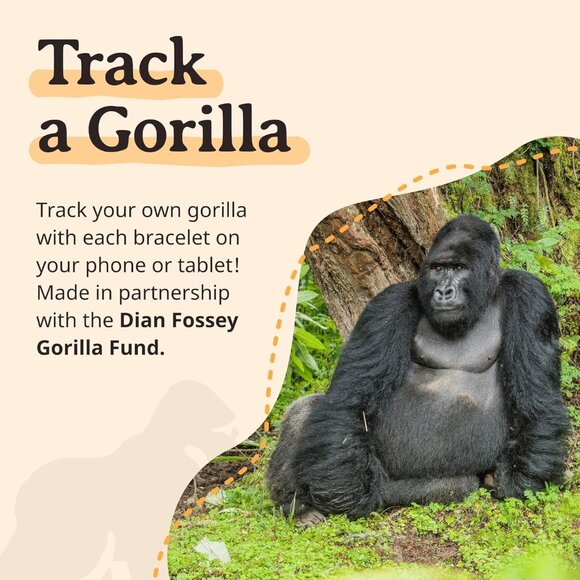 Gorilla Tracking Bracelet Unisex Keystone Stone Glass Eco-Conservation Gift - Picture 6 of 7